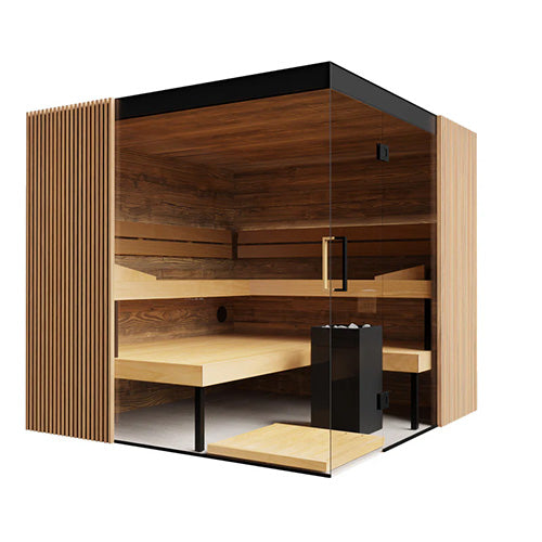 ThermaSol Aalto Sauna Cabin 4-Person Indoor Sauna | Semi-Panoramic Glass Sauna Kit