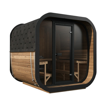SaunaLife Model CL7G 6-Person Outdoor Sauna | Cube-Series Glass Front Sauna