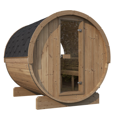 SaunaLife Model E6W 3-Person Barrel Sauna with Rear Window | ERGO Series