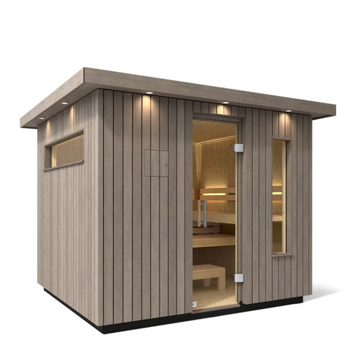 Kohler C2 Outdoor Sauna – 6 Person   Weathered Grey Spruce Finish