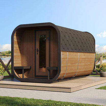 SaunaLife Model CL12GCP Cube Sauna Suite with Dressing Room | 8-Person Outdoor Sauna