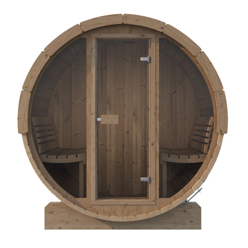 SaunaLife Model E7G 4-Person Glass Front Barrel Sauna | ERGO Series 71"x81"