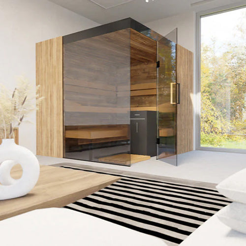 ThermaSol Aalto Sauna Cabin 4-Person Indoor Sauna | Semi-Panoramic Glass Sauna Kit