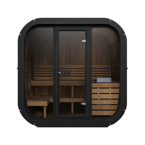 SaunaLife Model CL5G 4-Person Outdoor Sauna | Cube-Series Glass Front Sauna