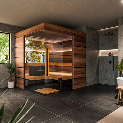 ThermaSol Astra Sauna Cabin 4-Person Indoor Sauna | Semi-Panoramic Glass Sauna