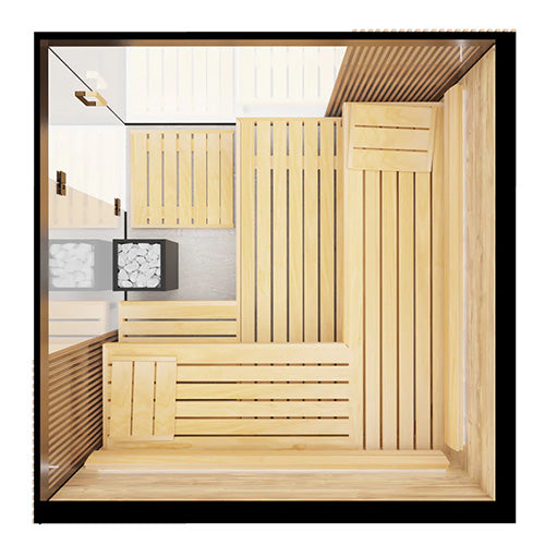 ThermaSol Aalto Sauna Cabin 4-Person Indoor Sauna | Semi-Panoramic Glass Sauna Kit