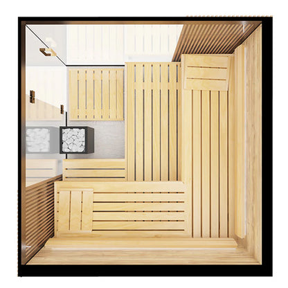 ThermaSol Aalto Sauna Cabin 4-Person Indoor Sauna | Semi-Panoramic Glass Sauna Kit