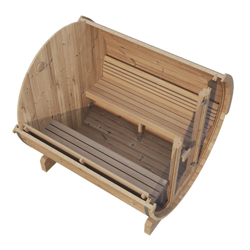 SaunaLife Model E7G 4-Person Glass Front Barrel Sauna | ERGO Series 71"x81"