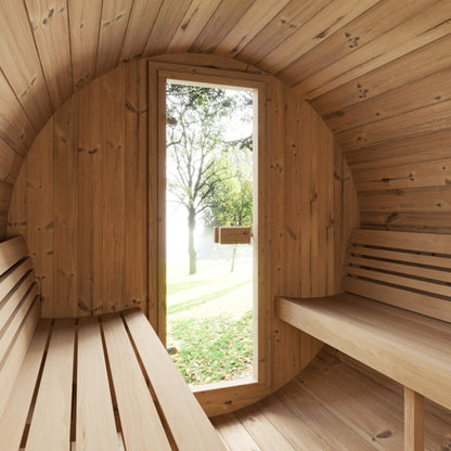 SaunaLife Model E7 4-Person Barrel Sauna | ERGO Series 71” Outdoor