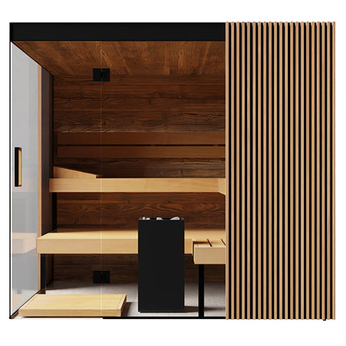 ThermaSol Aalto Sauna Cabin 4-Person Indoor Sauna | Semi-Panoramic Glass Sauna Kit
