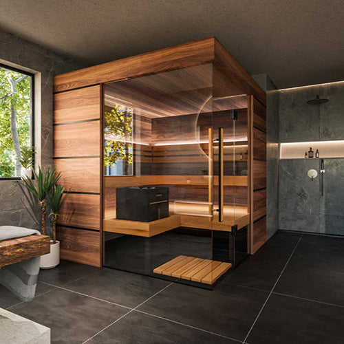 ThermaSol Astra Sauna Cabin 4-Person Indoor Sauna | Semi-Panoramic Glass Sauna