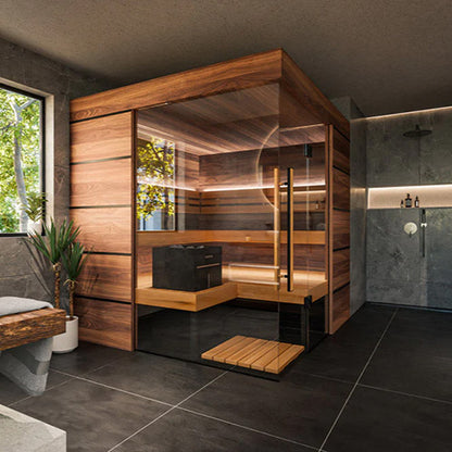 ThermaSol Astra Sauna Cabin 4-Person Indoor Sauna | Semi-Panoramic Glass Sauna