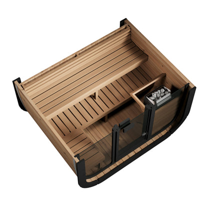 SaunaLife Model CL5G 4-Person Outdoor Sauna | Cube-Series Glass Front Sauna