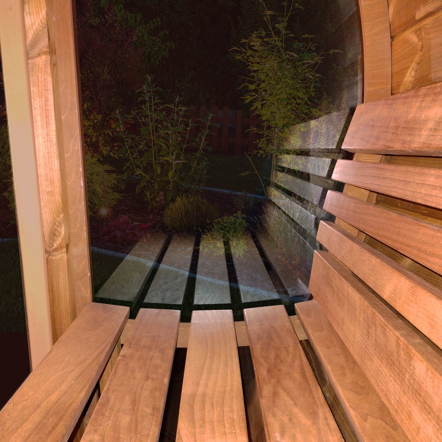SaunaLife Model E7G 4-Person Glass Front Barrel Sauna | ERGO Series 71"x81"