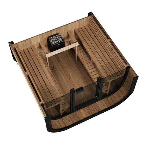 SaunaLife Model CL7G 6-Person Outdoor Sauna | Cube-Series Glass Front Sauna