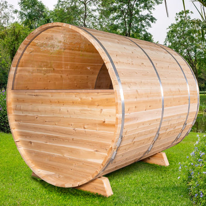 Leisurecraft Tranquility MP Barrel Sauna With Halfmoon Windows| Premium 6-Person Outdoor Sauna