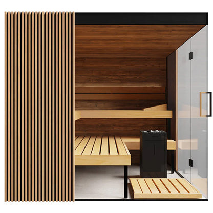 ThermaSol Aalto Sauna Cabin 4-Person Indoor Sauna | Semi-Panoramic Glass Sauna Kit