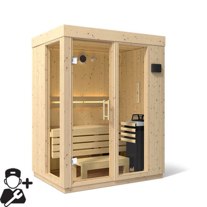 Kohler C1 2 Person Indoor Sauna | Scandinavian Spruce Traditional Home Sauna Kit