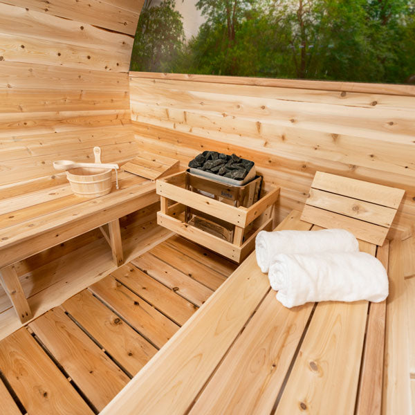 Leisurecraft Tranquility MP Barrel Sauna With Halfmoon Windows| Premium 6-Person Outdoor Sauna
