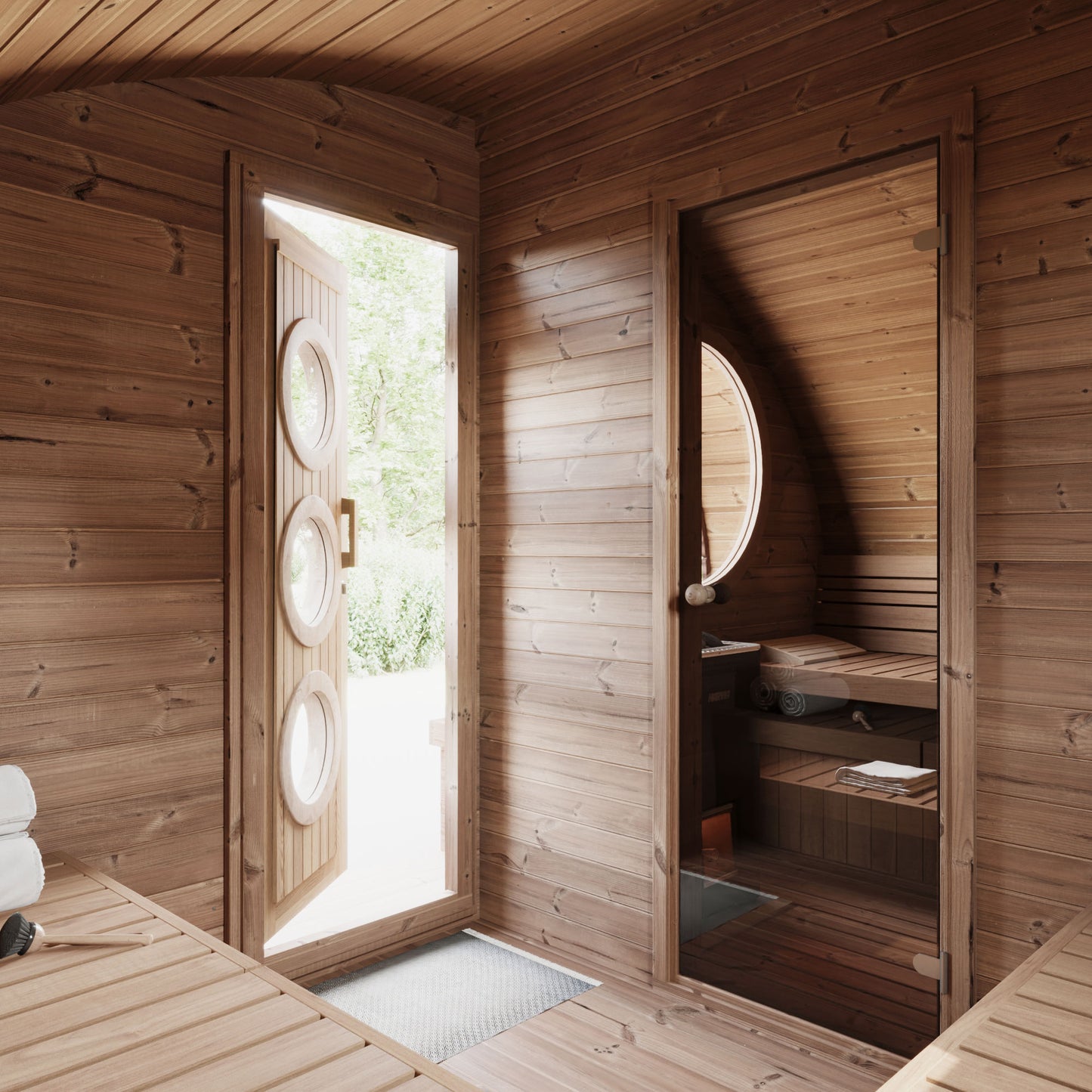 SaunaLife Model G11 Outdoor Sauna | 2 Room 8 Person Backyard Sauna Suite
