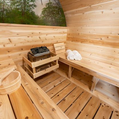 Leisurecraft Tranquility MP Barrel Sauna With Halfmoon Windows| Premium 6-Person Outdoor Sauna