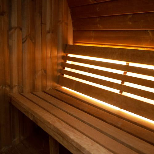 SaunaLife Model E7G 4-Person Glass Front Barrel Sauna | ERGO Series 71"x81"